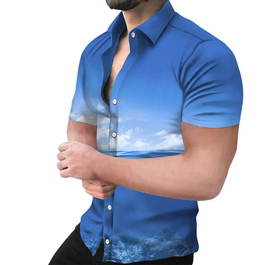 Fashion and Casual Men Short Sleeve Printed Shirt